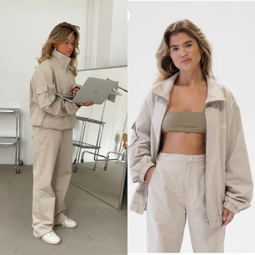 Djerf Avenue Cotton On the Go Jacket Sand White Size XS